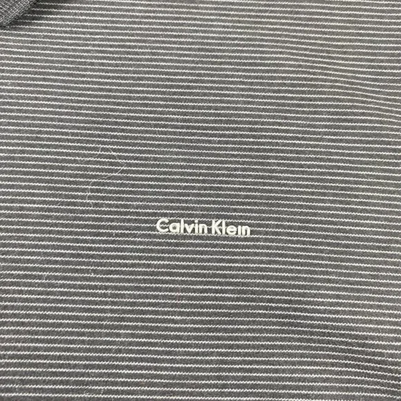 CK Calvin Klein Polo Shirt Men XXL Black Gray Striped Spell Out Chest Logo Golf - Picture 2 of 10